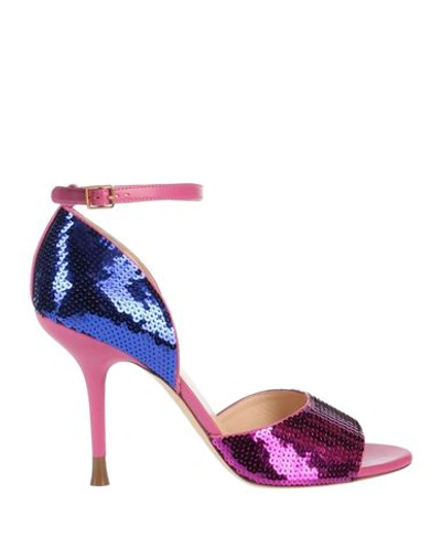 Shop Rochas Woman Sandals Magenta Size 7.5 Textile Fibers