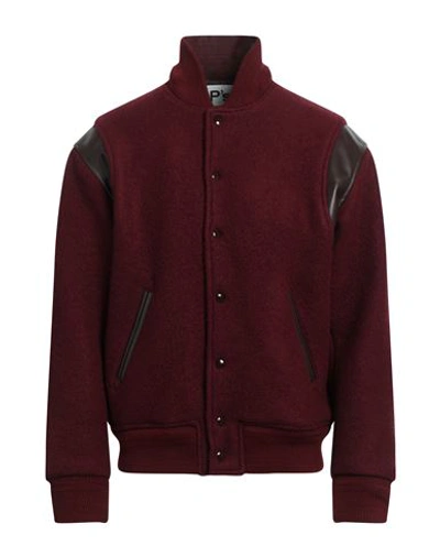 Shop President's Man Jacket Burgundy Size M Wool, Polyester, Elastane, Soft Leather In Red