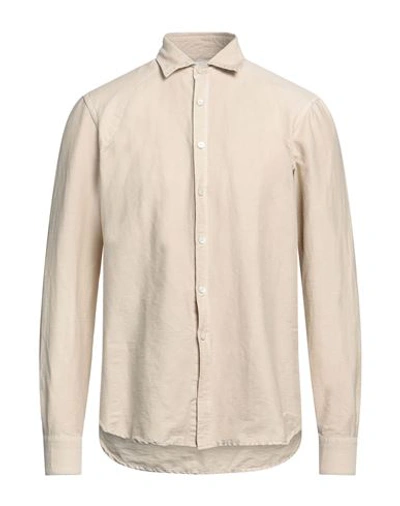 Shop Alessandro Gherardi Man Shirt Beige Size M Cotton, Linen, Polyamide, Elastane