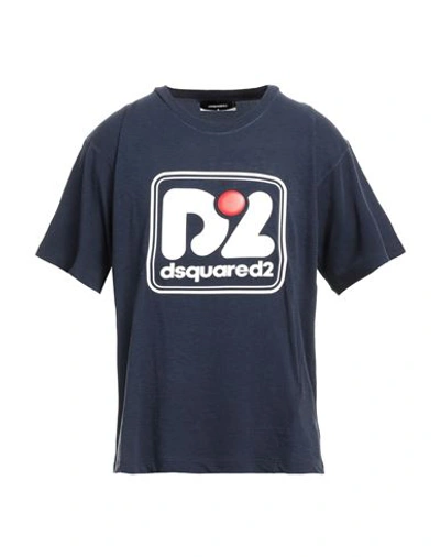Shop Dsquared2 Man T-shirt Navy Blue Size L Cotton, Viscose