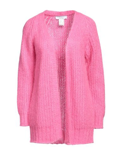 Shop Kaos Woman Cardigan Fuchsia Size M Acrylic, Polyamide, Mohair Wool In Pink