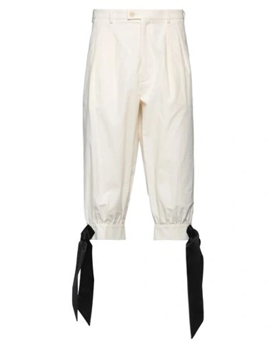 Shop Maison Margiela Man Cropped Pants Cream Size 30 Cotton, Silk In White