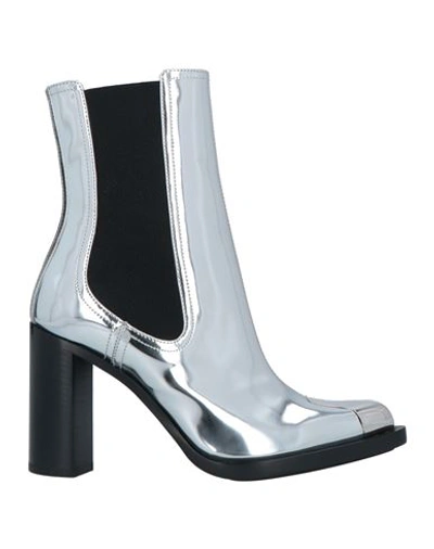 Shop Alexander Mcqueen Woman Ankle Boots Silver Size 7 Soft Leather