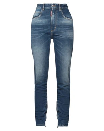 Shop Dsquared2 Woman Jeans Blue Size 6 Cotton, Elastane, Bovine Leather, Brass