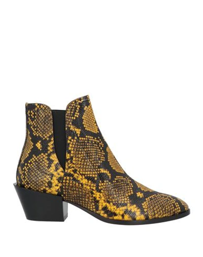 Tod's Woman Ankle Boots Yellow Size 7.5 Soft Leather, Textile Fibers In Yellow