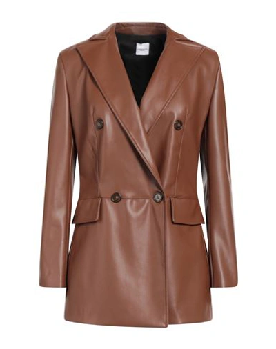 Shop Eleonora Stasi Woman Blazer Tan Size 10 Polyester, Polyurethane In Brown