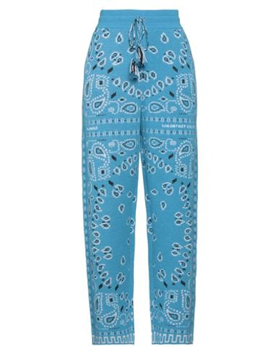 Alanui Bandana Wool-blend Jacquard Wide-leg Pants In Blue