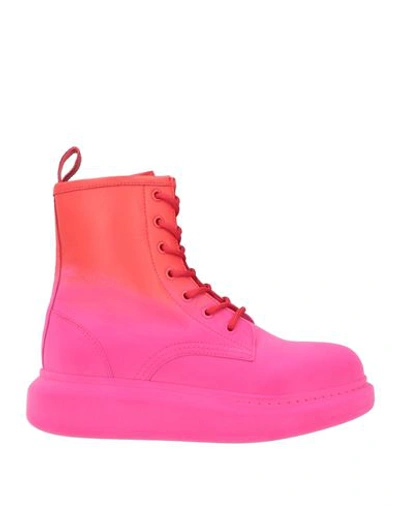 Shop Alexander Mcqueen Woman Ankle Boots Fuchsia Size 7 Leather, Textile Fibers In Pink