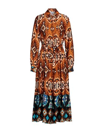 Shop Kaos Woman Midi Dress Camel Size S Viscose In Beige