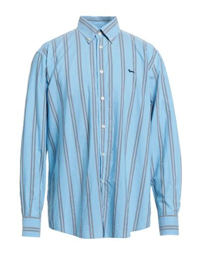 Shop Harmont & Blaine Man Shirt Azure Size L Cotton, Lyocell In Blue
