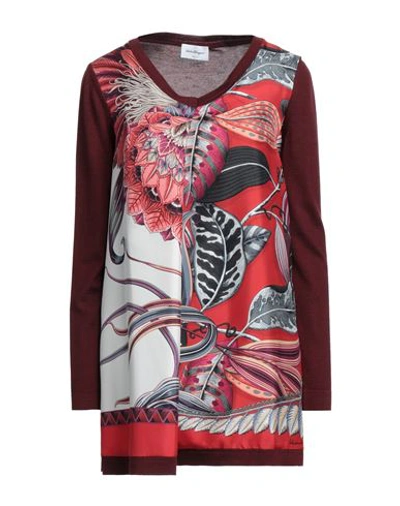 Shop Ferragamo Woman Sweater Burgundy Size Xl Virgin Wool, Cashmere, Silk In Red