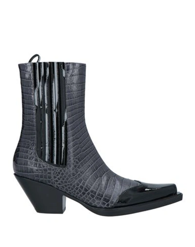 Shop Alexandre Vauthier Woman Ankle Boots Lead Size 6 Leather, Textile Fibers In Grey