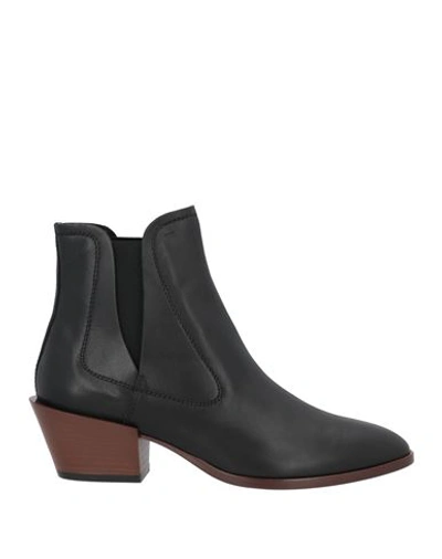 Shop Tod's Woman Ankle Boots Black Size 8 Soft Leather, Textile Fibers
