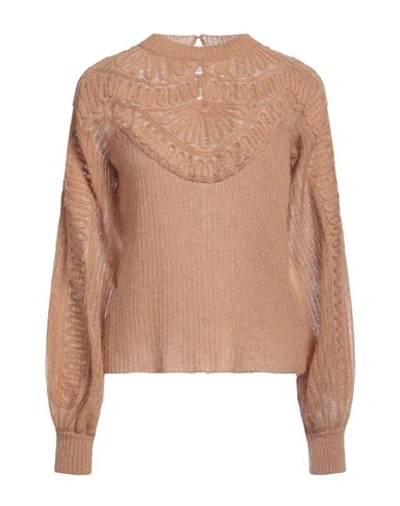 Shop Alberta Ferretti Woman Sweater Camel Size 4 Mohair Wool, Polyamide, Virgin Wool, Elastane In Beige