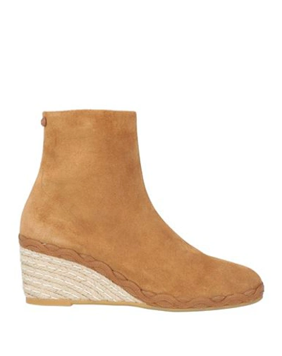 Shop Ferragamo Woman Ankle Boots Camel Size 7.5 Calfskin In Beige