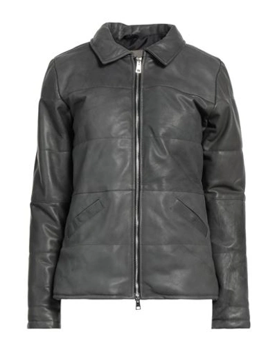 Shop Giorgio Brato Woman Jacket Lead Size 10 Soft Leather In Grey
