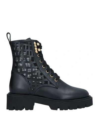Shop Baldinini Woman Ankle Boots Black Size 11 Leather, Textile Fibers
