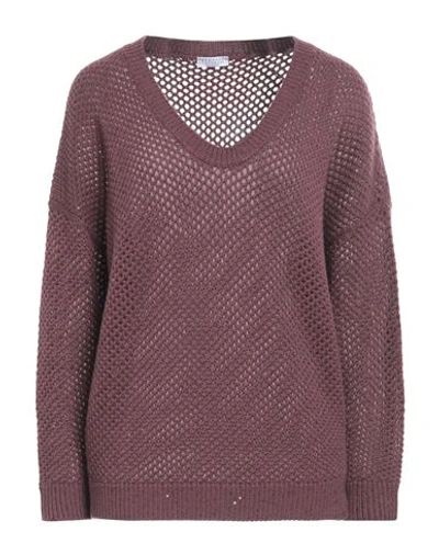 Shop Brunello Cucinelli Woman Sweater Mauve Size M Cashmere, Polyamide In Purple