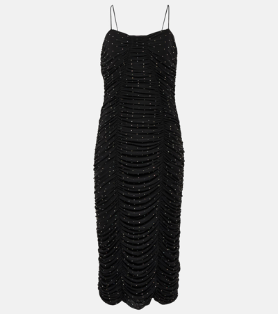 Shop Rotate Birger Christensen Crystal-embellished Mesh Midi Dress In Black