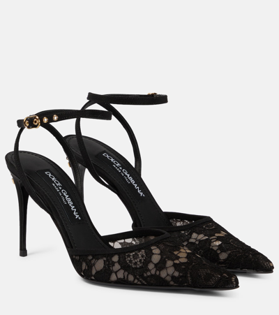 Shop Dolce & Gabbana Dg Lace Slingback Pumps In Black