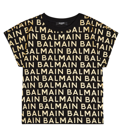 Shop Balmain Logo Printed Cotton T-shirt In Black
