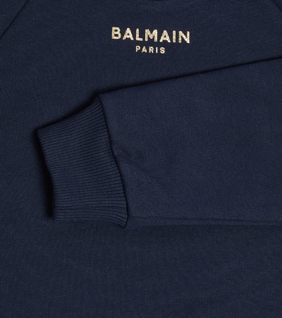 Shop Balmain Logo Cotton Sweatshirt In Blue