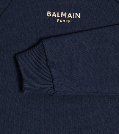 Balmain Logo Cotton Sweatshirt In Blue