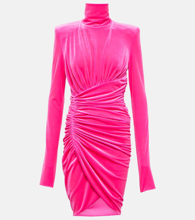 Shop Alexandre Vauthier Ruched Velvet Minidress In Pink