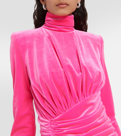 Shop Alexandre Vauthier Ruched Velvet Minidress In Pink