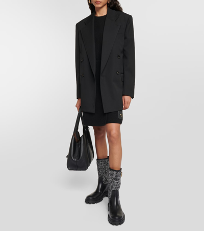 Shop Tod's Leather And Tweed Boots In Black