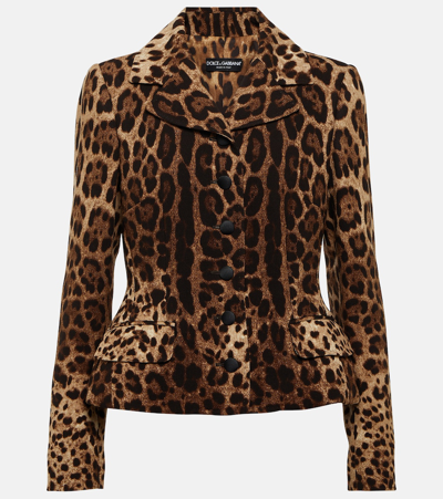 Shop Dolce & Gabbana Leopard-print Wool Crêpe Jacket In Multicoloured
