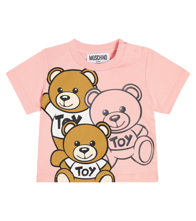 Shop Moschino Baby Teddy Bear Cotton Jersey T-shirt In Pink