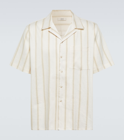 Shop Commas Striped Linen-blend Bowling Shirt In White