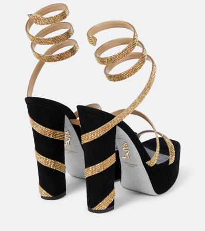 Shop René Caovilla Embellished Suede-effect Platform Sandals In Black