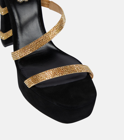 Shop René Caovilla Embellished Suede-effect Platform Sandals In Black
