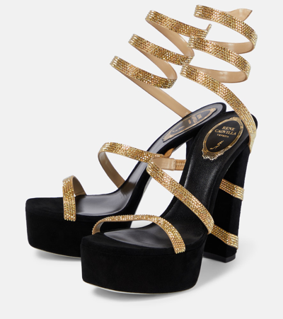 René Caovilla Women's 130mm Suede Ankle-wrap Platform Sandals In Black
