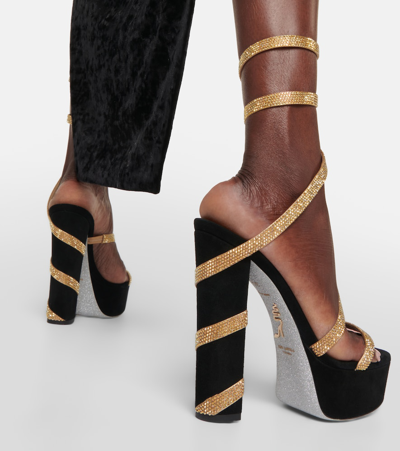 Shop René Caovilla Embellished Suede-effect Platform Sandals In Black