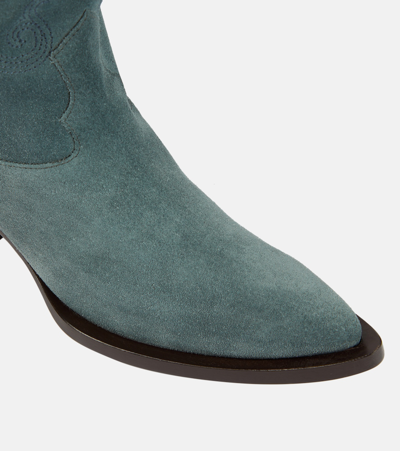 Shop Etro Embroidered Suede Leather Boots In Blue