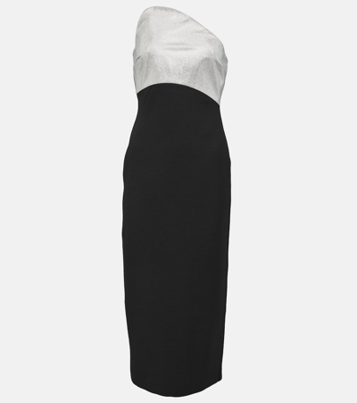 Shop Roland Mouret Embellished Wool And Silk Midi Dress In Black