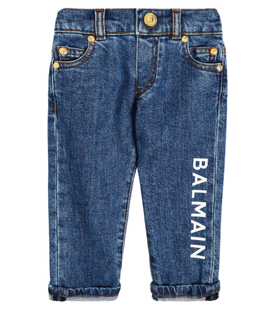 Shop Balmain Baby Logo Jeans In Blue