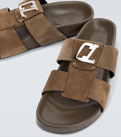Christian Louboutin Mens Sierra Dhabubizz Logo-embossed Leather Sandals In Brown
