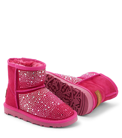 Shop Monnalisa Crystal-embellished Suede Boots In Pink