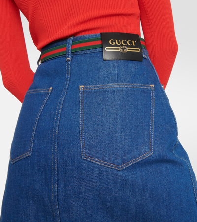 Shop Gucci Web Stripe Denim Miniskirt In Blue