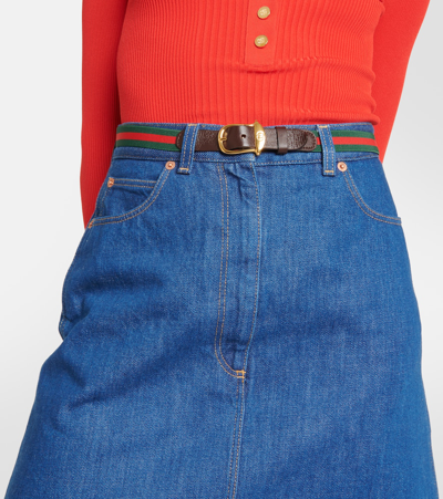 Shop Gucci Web Stripe Denim Miniskirt In Blue