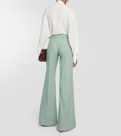 Etro Checked Mid-rise Wide-leg Pants In Green