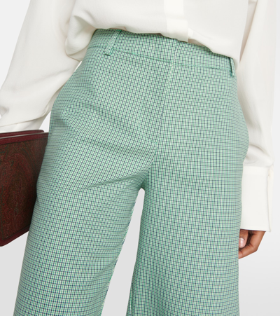 Etro Checked Mid-rise Wide-leg Pants In Green