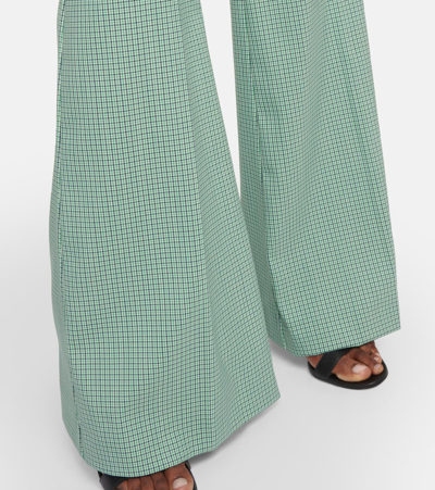 Shop Etro Checked Mid-rise Wide-leg Pants In Green