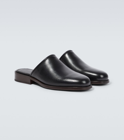 Shop Lemaire Leather Slippers In Black