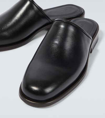 Shop Lemaire Leather Slippers In Black