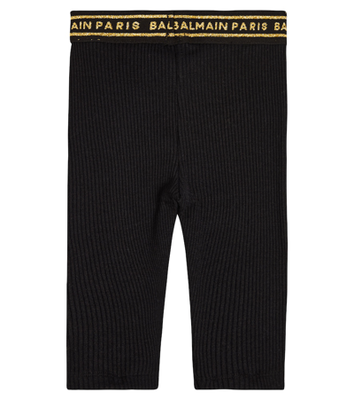 Balmain Baby Logo Wool-blend Leggings In Black
